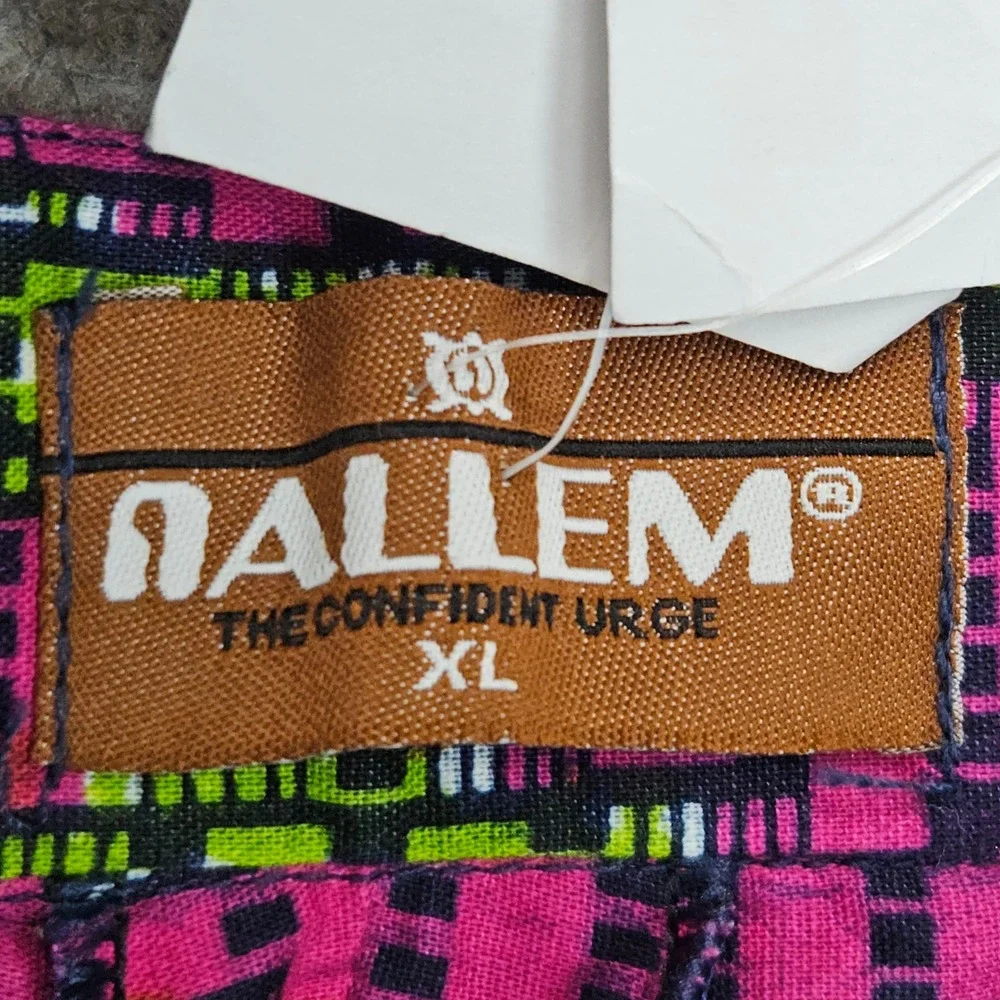 NEW Nallem Shorts Men's XL Pink Green Geometric Ankara Print African Fashion NWT